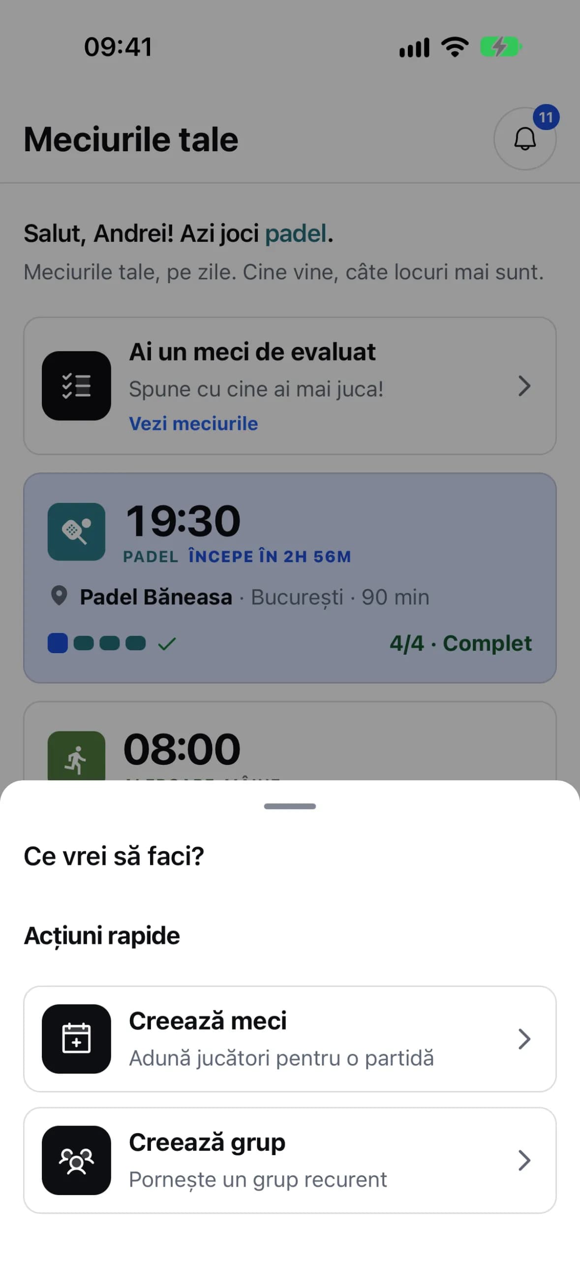 Meniul plus cu opțiunea Creează grup
