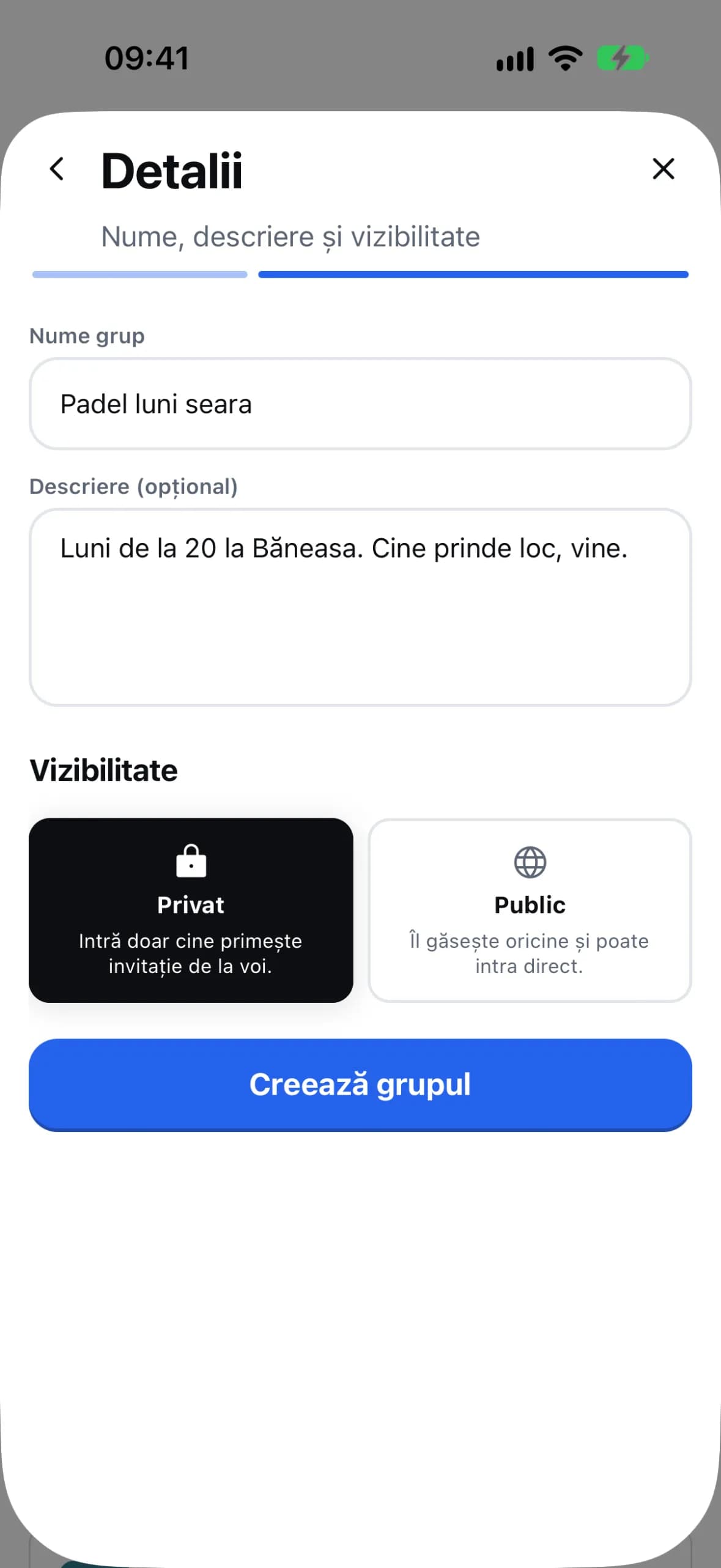 Numele grupului și alegerea între privat și public