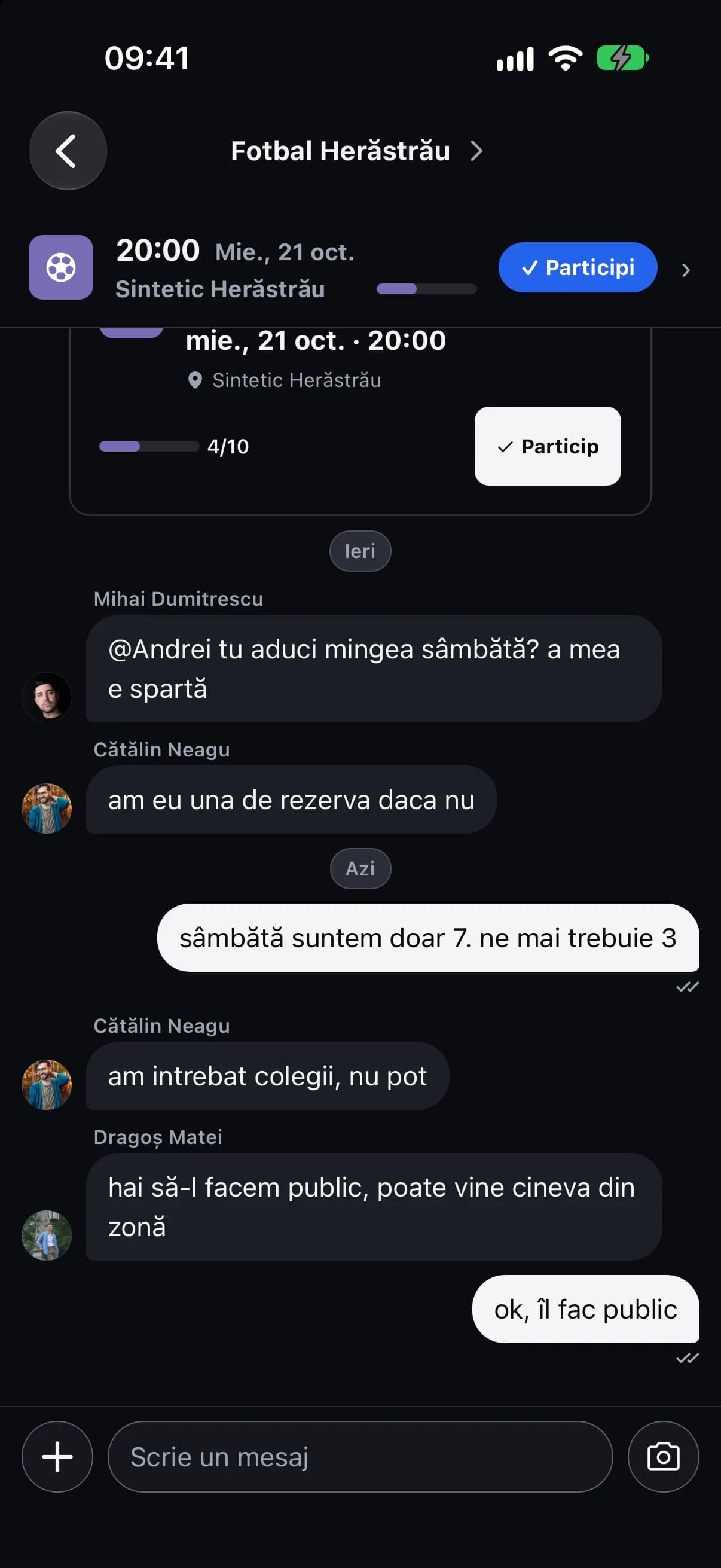 Grupul hotărăște să deschidă meciul publicului