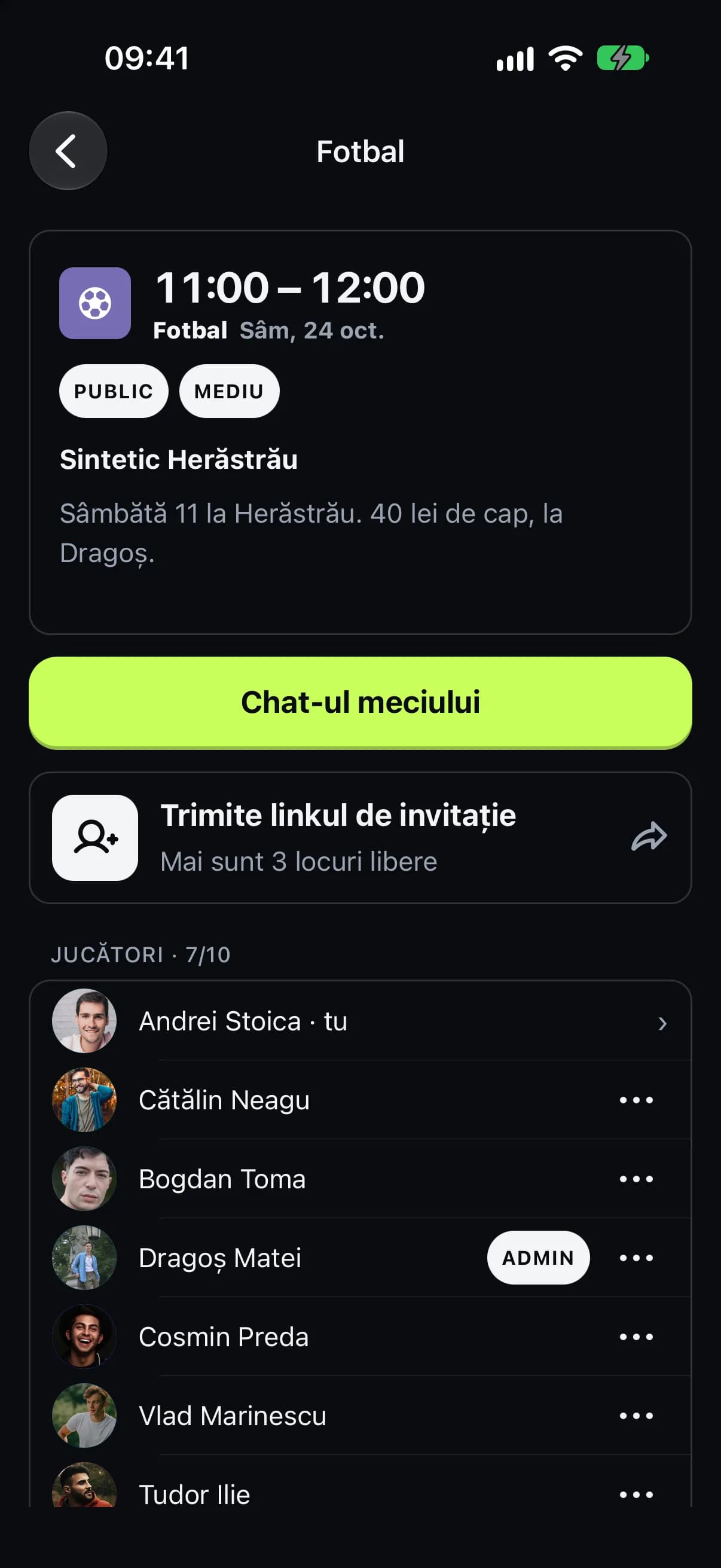 Meciul a devenit public