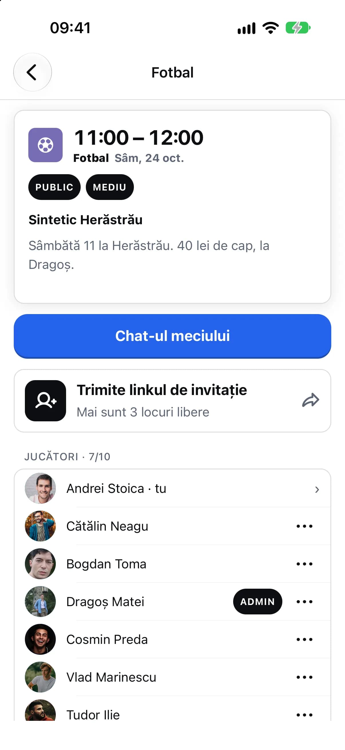 Meciul a devenit public