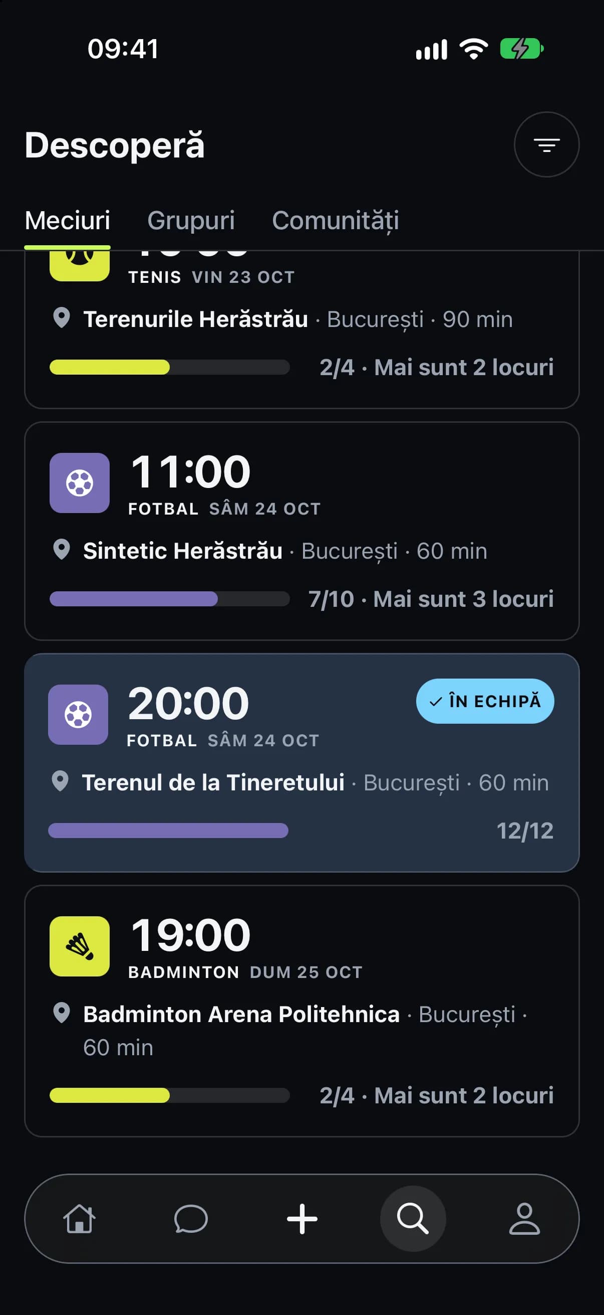 Meciul apare pe Descoperă, pentru cei din afara grupului