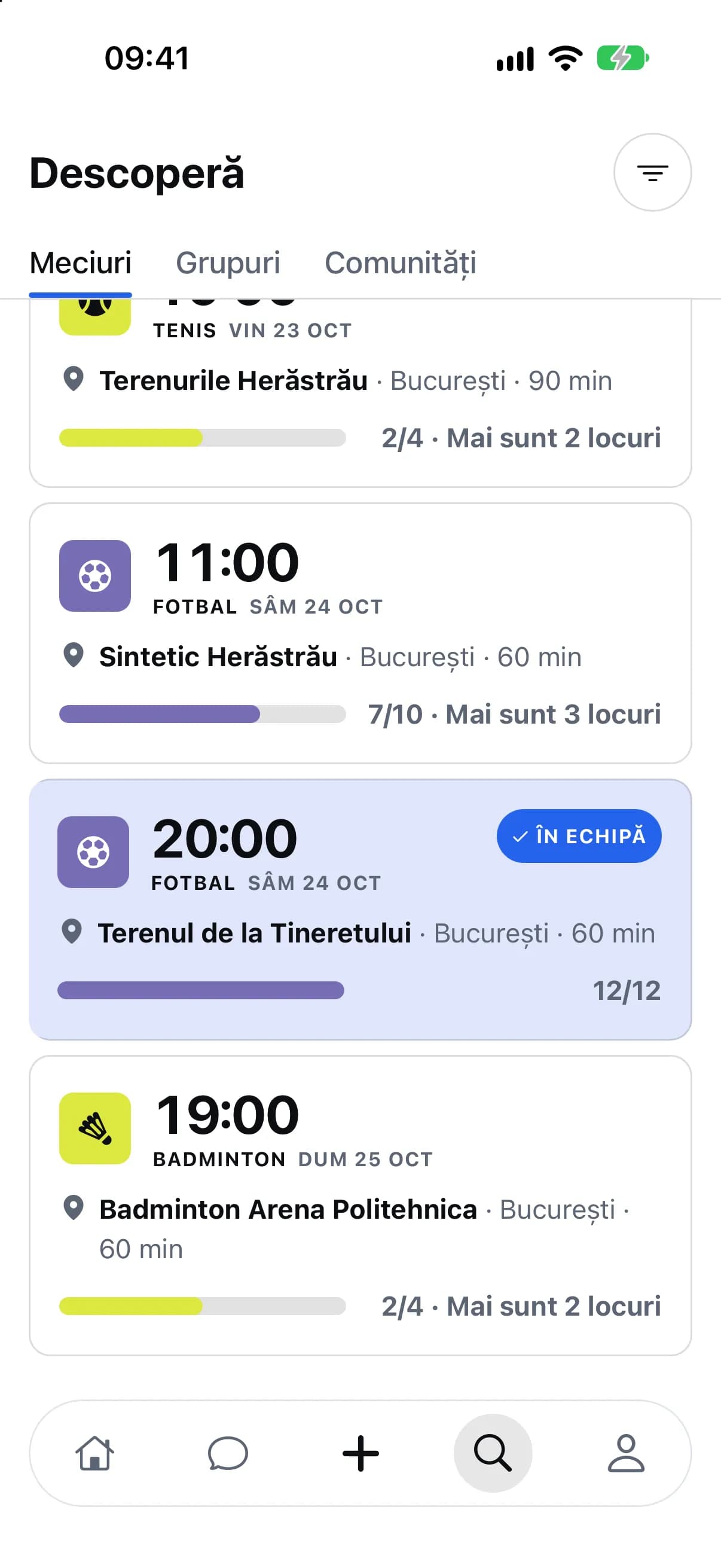Meciul apare pe Descoperă, pentru cei din afara grupului
